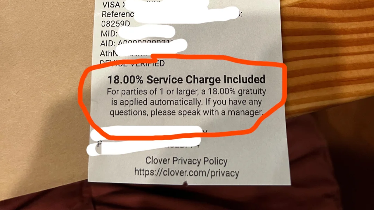 Restaurant requires 18% service charge for 'parties of 1 or larger,' prompting outrage | Fox Business