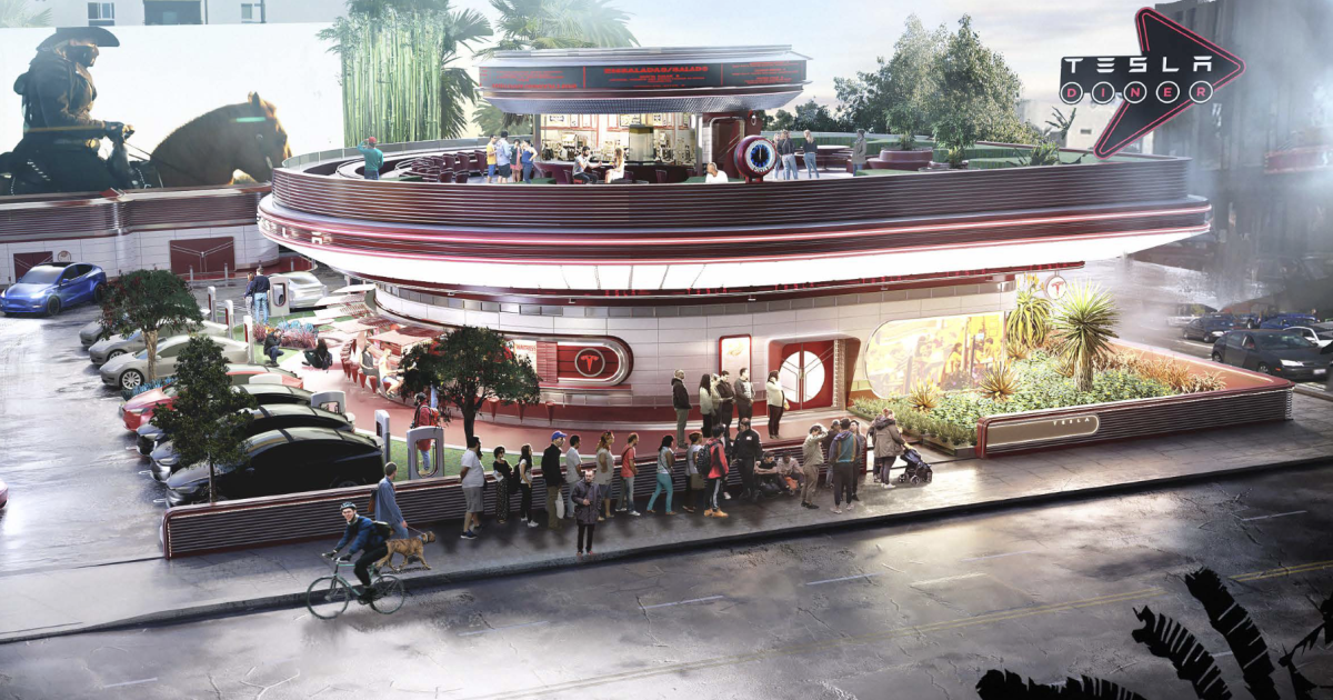 Construction underway for Tesla diner at 7001 W Santa Monica Boulevard in Hollywood | Urbanize LA