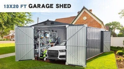 Outdoor Storage Shed 20×13 FT, Metal Garden Shed Backyard Utility Tool House Building with 2 Doors and 4 Vents for Car, Truck, Bike, Garbage Can, Tool, Lawnmower – Store – Power Through Peace & Unity Store