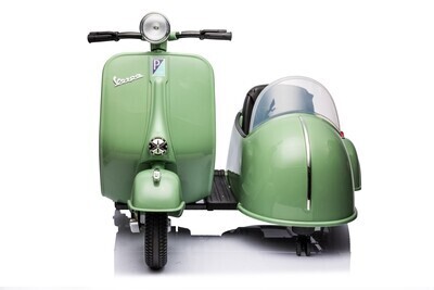 12V LICENSED Vespa Scooter Motorcycle with Side Car For Kids Green – Store – Power Through Peace & Unity Store