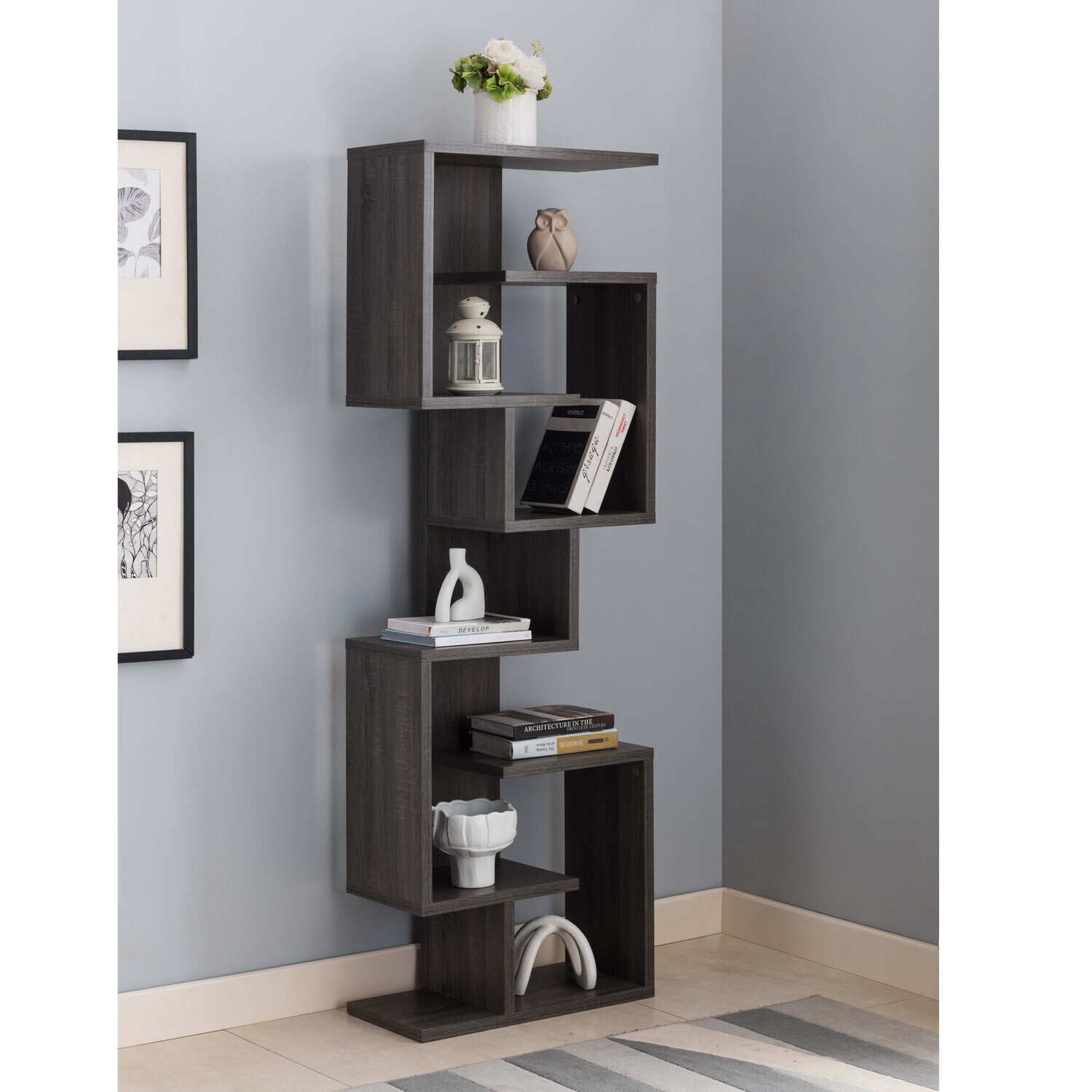 Open Shelf Modern Styled Bookcase Distressed Grey – Store – Power Through Peace & Unity Store