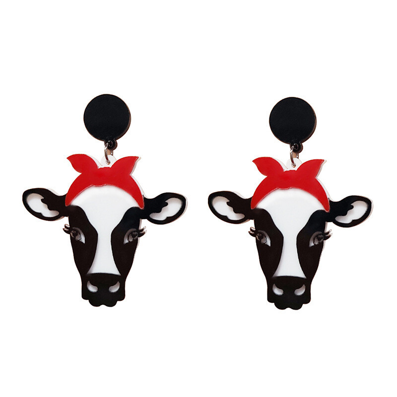 New Acrylic Cute Cartoon Animals Black And White Cow Earrings Three-dimensional Earrings – Store – Power Through Peace & Unity Store