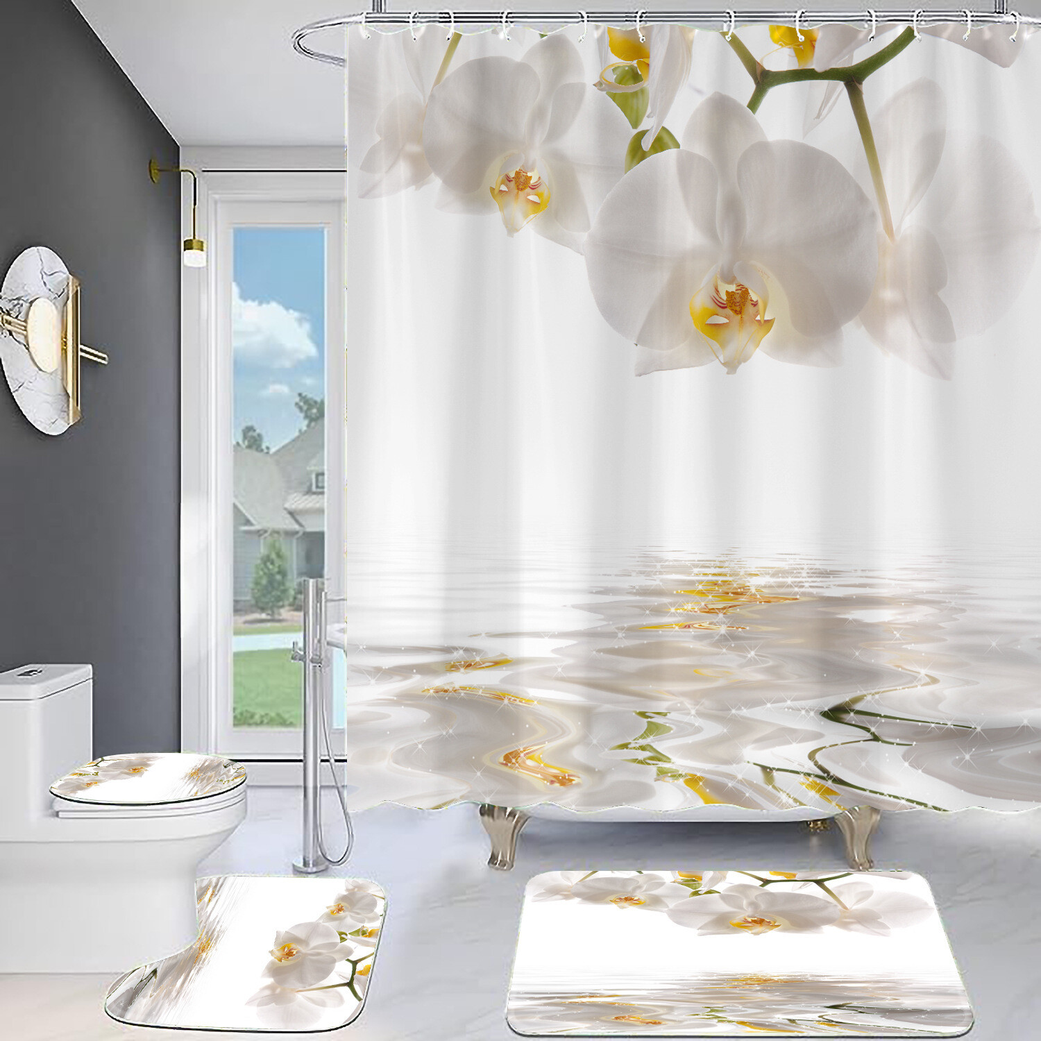 Porcelain Styled Polyester Waterproof Shower Curtain and Bathroom Flooring 16-Piece Sets – Store – Power Through Peace & Unity Store