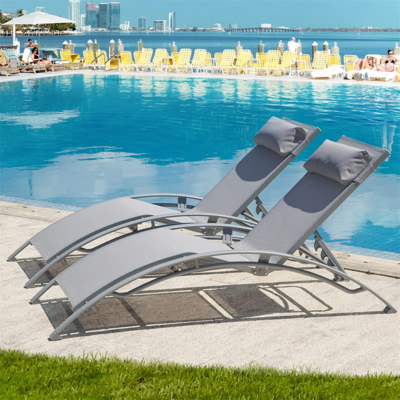 Outdoor Chaise Lounge Set of 2 Patio Recliner Chairs with Adjustable Backrest and Removable Pillow for Indoor & Outdoor Beach Pool Sunbathing Lawn (Gray, 2 Lounge Chairs) – Power Through Peace & Unity Store – POWER comes in response to need NOT DESIRE