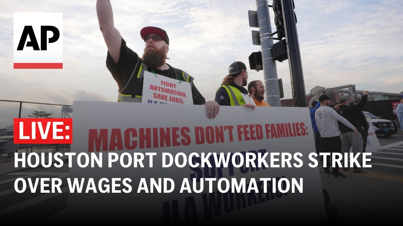 LIVE: Houston Port dockworkers strike over wages and automation - YouTube