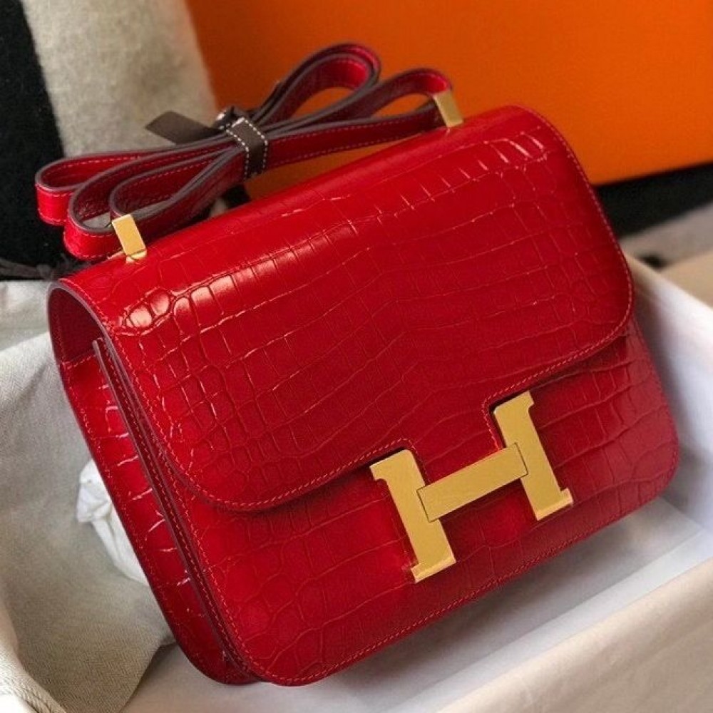 High Quality Replica Hermes Constance 24cm Bag In Red Embossed Crocodile $ 529 USD