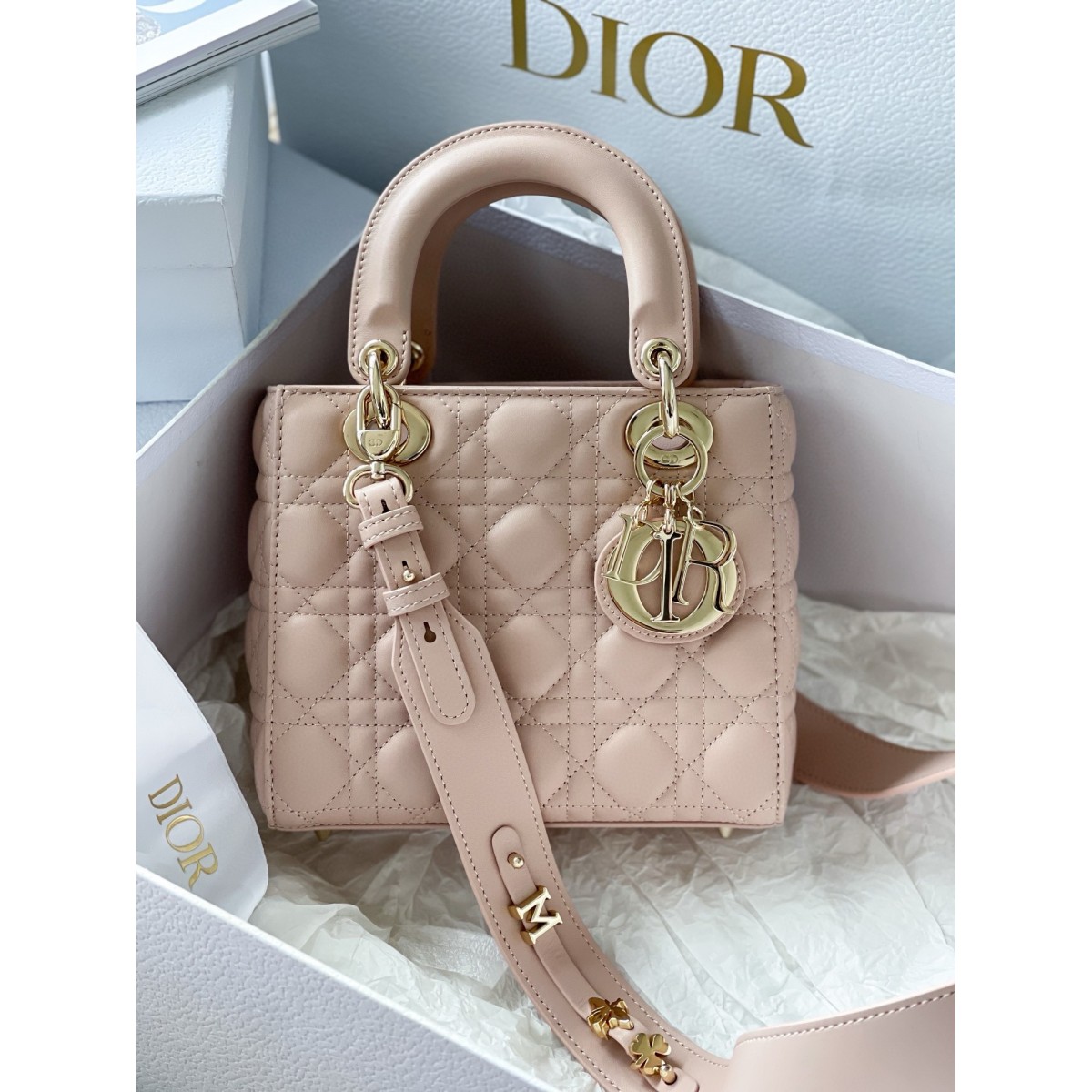 Dior Small Lady Dior My ABCDior Bag in Powder Pink Lambskin High Quality Replica